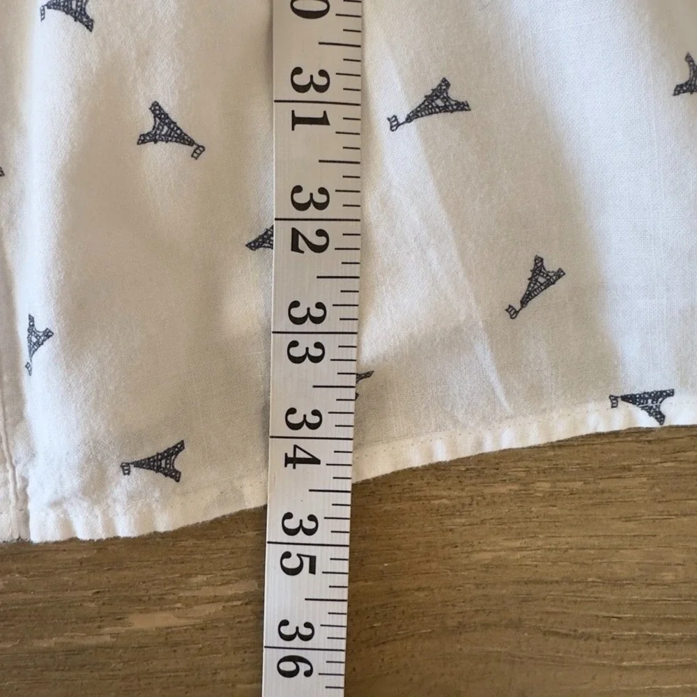 ELLISON Linen Blend Eiffel Tower Print Button Up Shirt Dress-White Knee Length-S